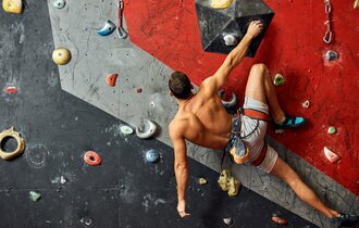Sporty,Active,Businessman,Engaged,In,His,Hobby-bouldering.,Equipped,With,Belay