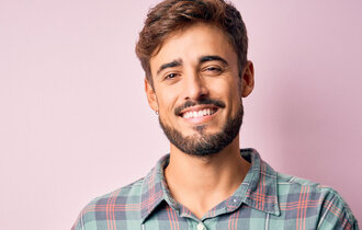 Young,Handsome,Man,With,Beard,Wearing,Casual,Shirt,Standing,Over