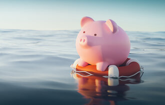 Piggy Bank On Lifebuoy, 3d Render