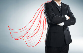 Businessman,With,Drawn,Red,Color,Cape.,The,Concept,Of,Success,