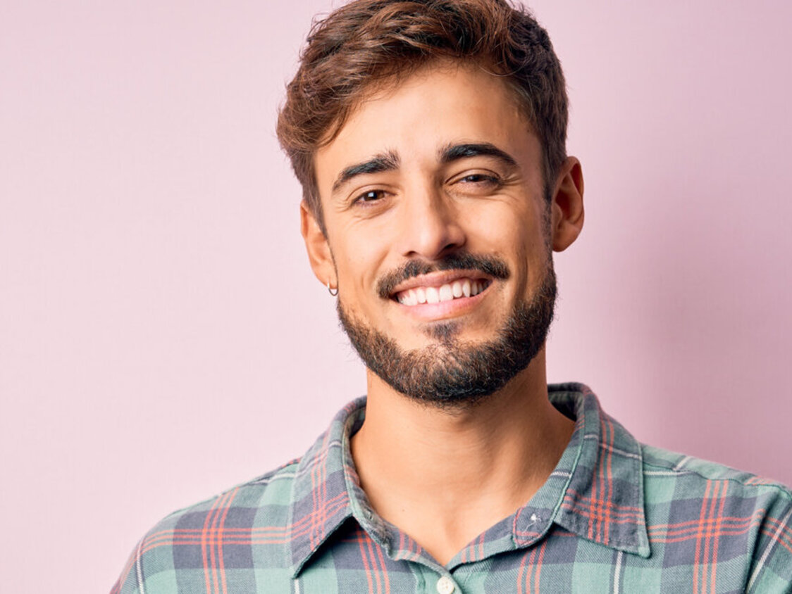 Young,Handsome,Man,With,Beard,Wearing,Casual,Shirt,Standing,Over