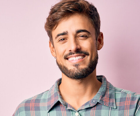 Young,Handsome,Man,With,Beard,Wearing,Casual,Shirt,Standing,Over